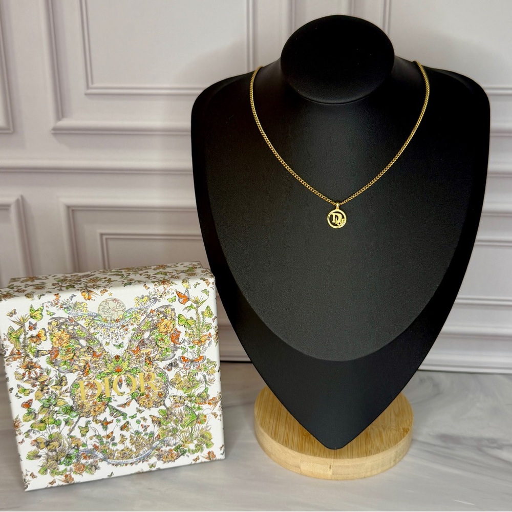 Christian Dior CD Logo Pendant Necklace | 18K Gold Plated | Full Inclusion